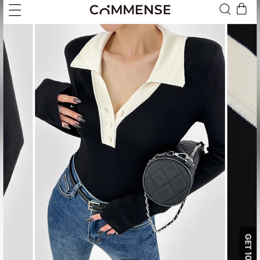 Commense Contrast Trim Button Up Ribbed Shirt